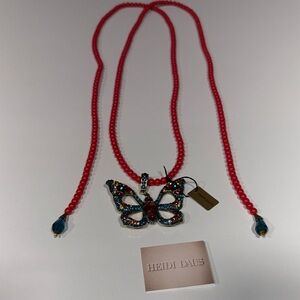 Heidi Daus Vibrant Red Beaded Necklace with Butterfly Pendant